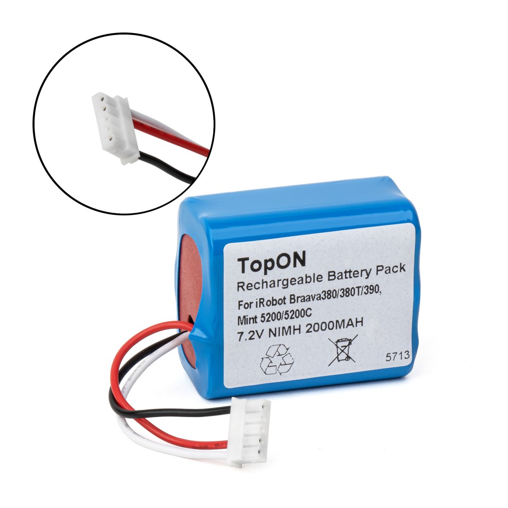 TopON TOP-IRBT380 Аккумулятор для робота-пылесоса IRobot Braava 380, 380T, 390T Series. 7.2V 2000mAh Ni-MH. PN: GPRHC202N026.