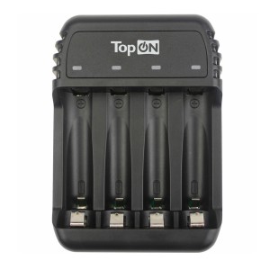 Зарядное устройство TopON для 1-4 аккумуляторов типа AA/AAA Ni-MH и Ni-Cd, LED индикатор, MicroUSB 5V, черное TOP-CH500