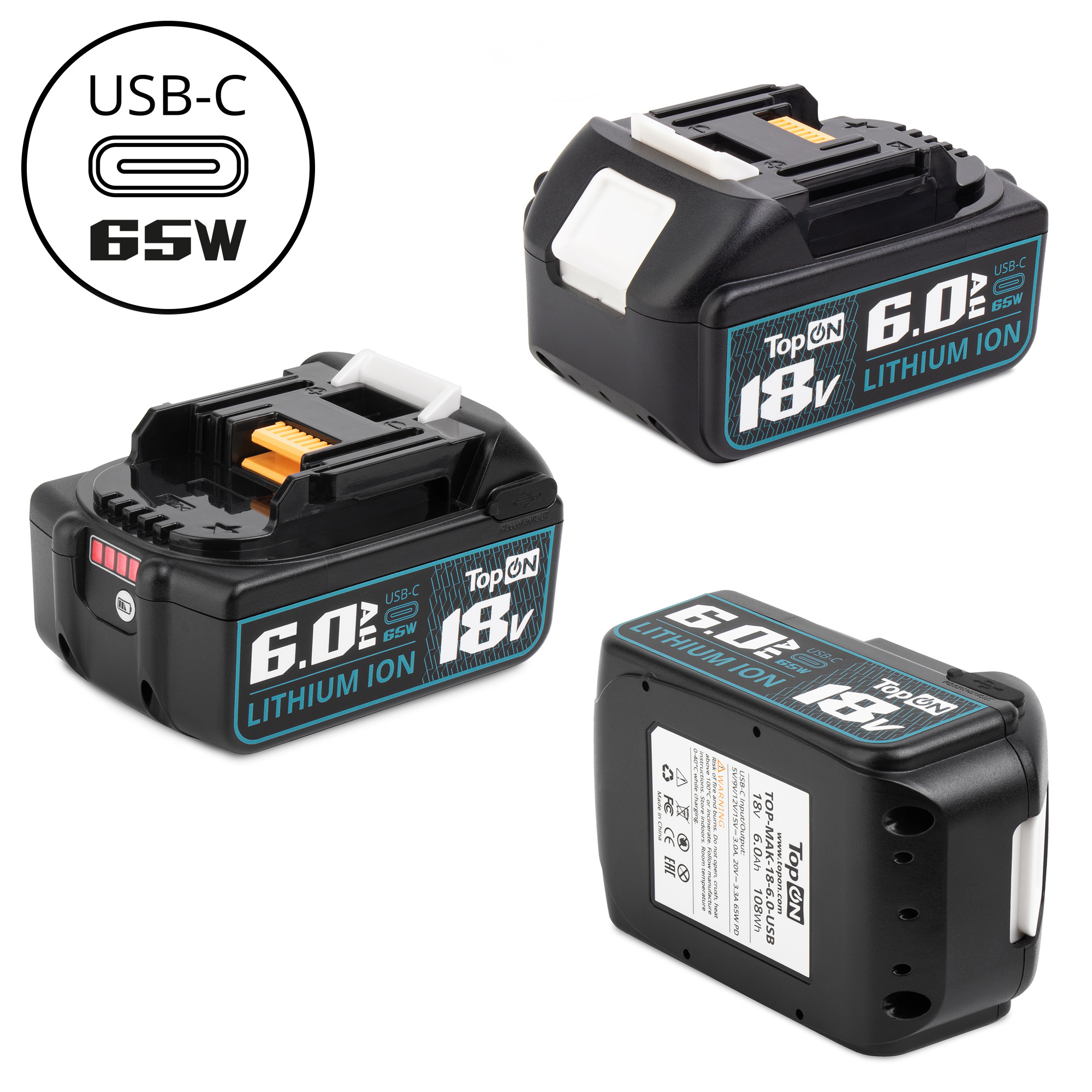 Аккумулятор для Makita BL1850B 18V 6.0Ah (Li-ion) с USB портом. PN: 197280-8