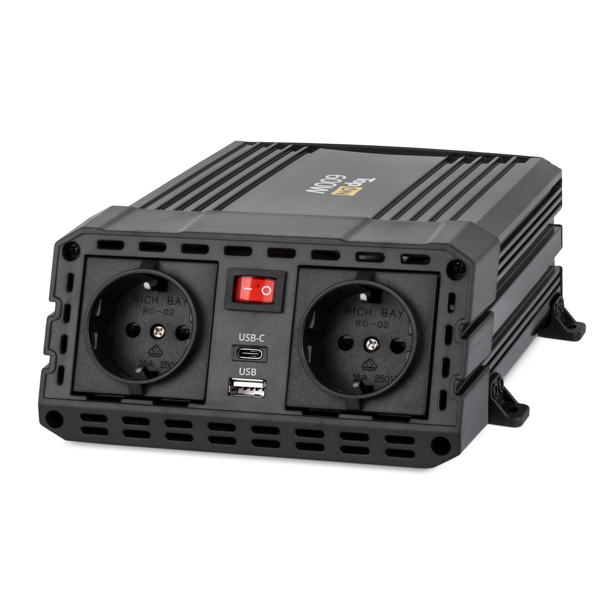 Автомобильный инвертор TopON TOP-PI600 600W 2 розетки, Type-C и USB, пиковая мощность 12000W